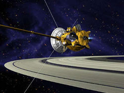 Компьютерная модель Кассини над кольцами Сатурна. Изображение NASA/JPL